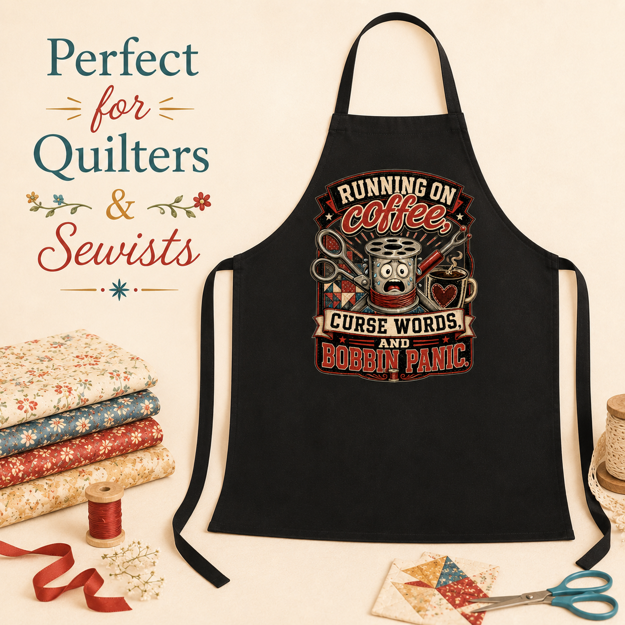Coffee, Curse Words & Bobbin Panic Quilting Apron - Image 2