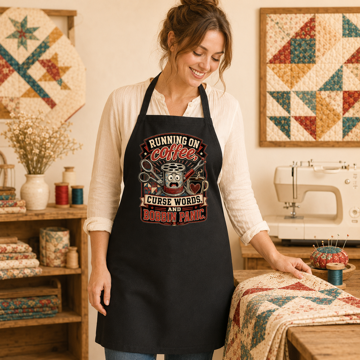 Coffee, Curse Words & Bobbin Panic Quilting Apron - Image 4