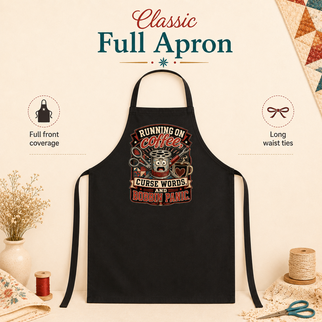 Coffee, Curse Words & Bobbin Panic Quilting Apron - Image 8