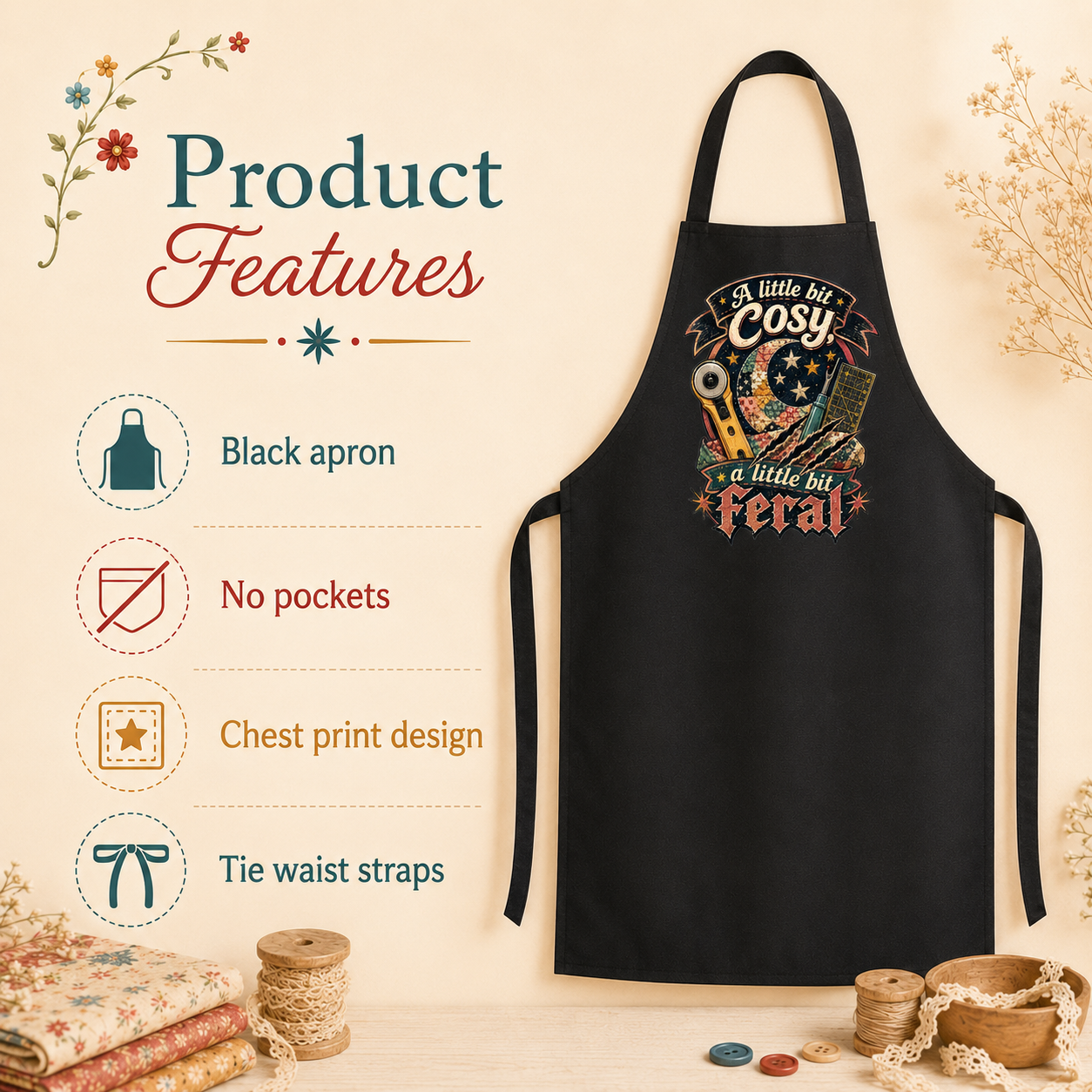 A Little Bit Cosy, A Little Bit Feral Quilting Apron - Image 8