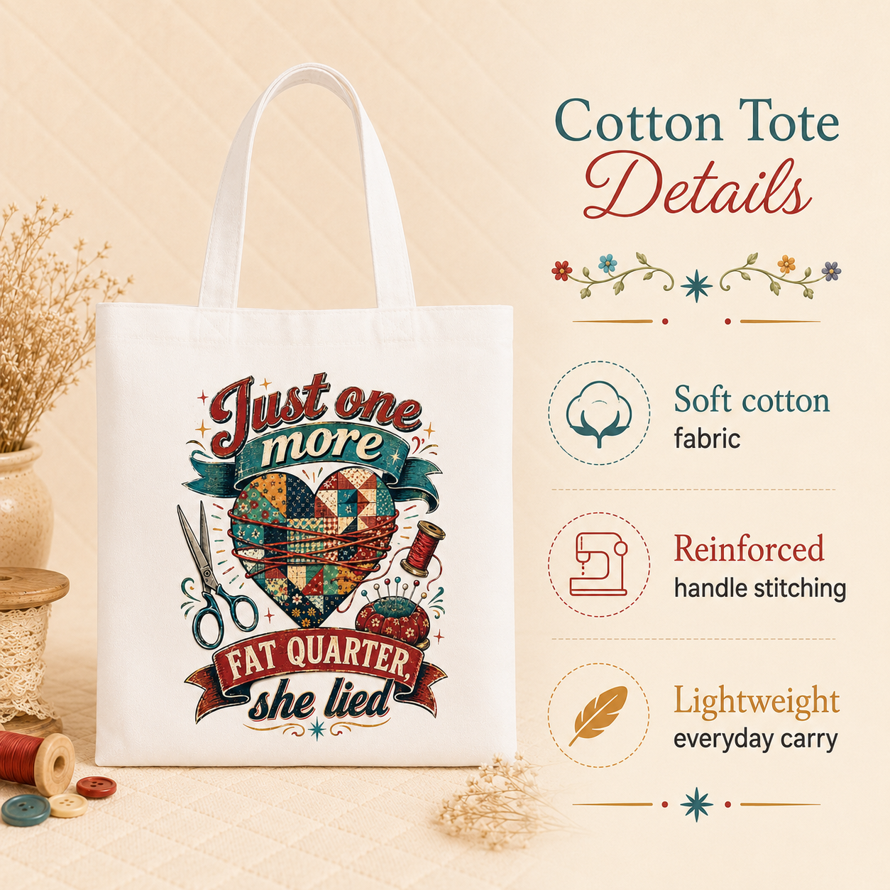 Just One More Fat Quarter Quilting Tote Bag - Image 4