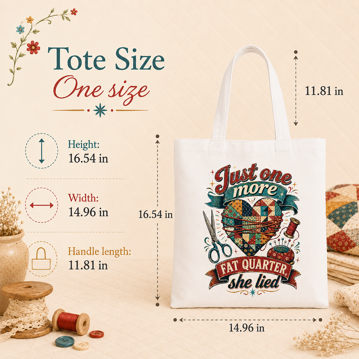 Just One More Fat Quarter Quilting Tote Bag - Image 5