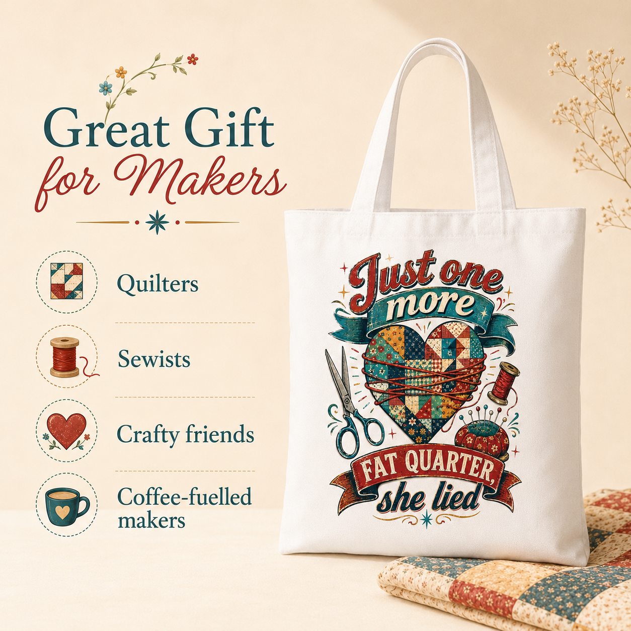 Just One More Fat Quarter Quilting Tote Bag - Image 6