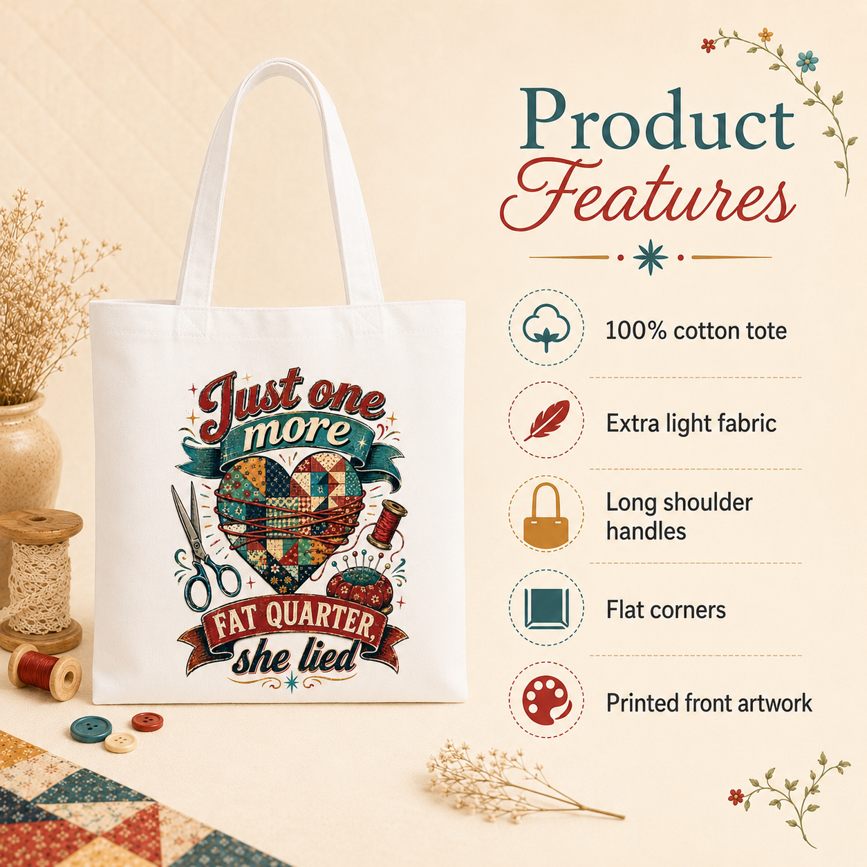 Just One More Fat Quarter Quilting Tote Bag - Image 7