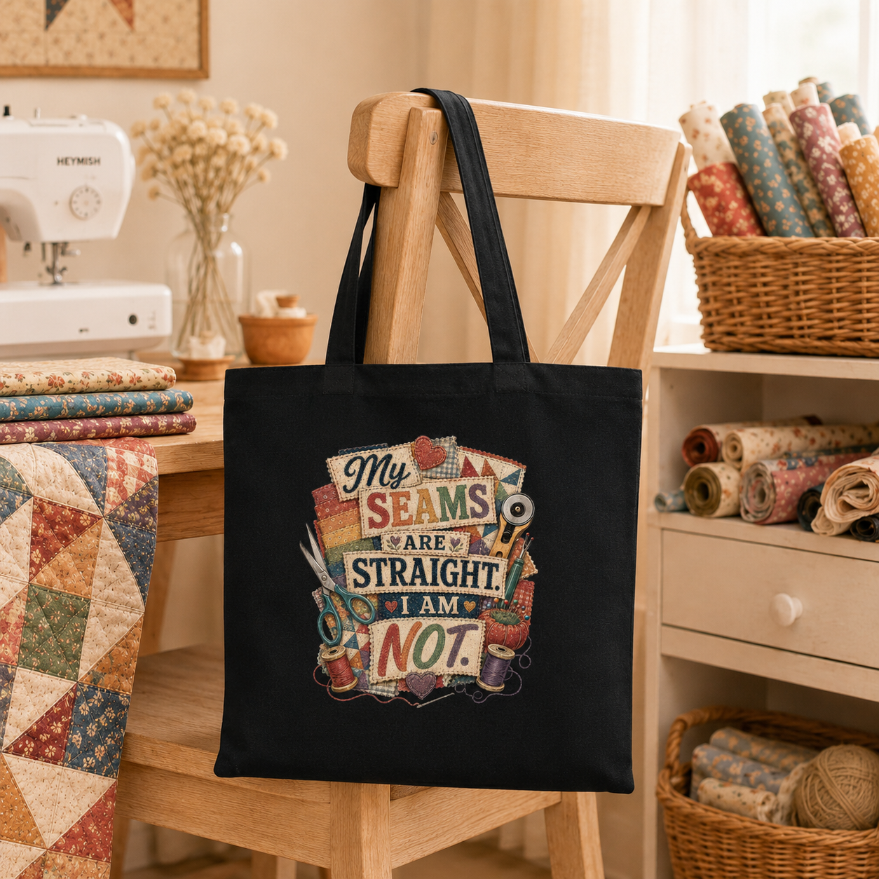 My Seams Are Straight. I Am Not. Black Cotton Tote Bag - Image 7