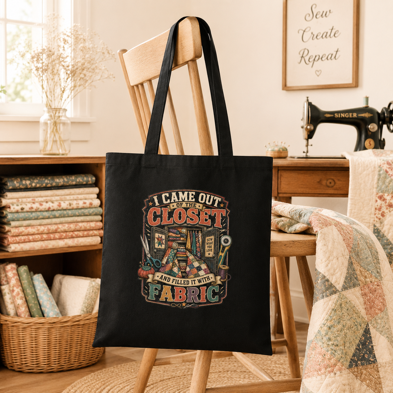 I Came Out of the Closet and Filled It With Fabric Black Cotton Tote Bag - Image 2