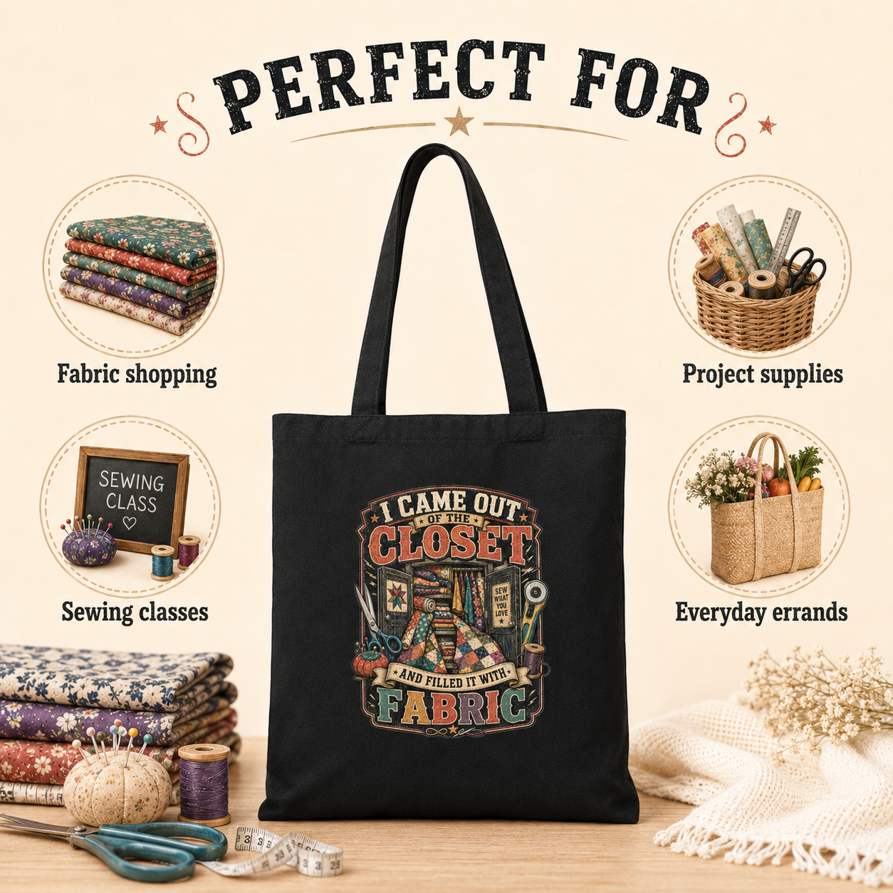 I Came Out of the Closet and Filled It With Fabric Black Cotton Tote Bag - Image 3