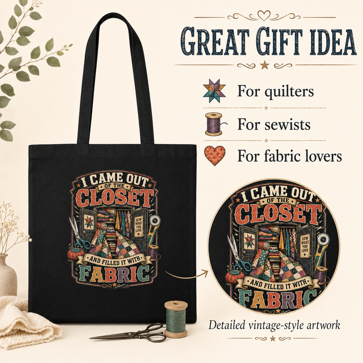 I Came Out of the Closet and Filled It With Fabric Black Cotton Tote Bag - Image 8