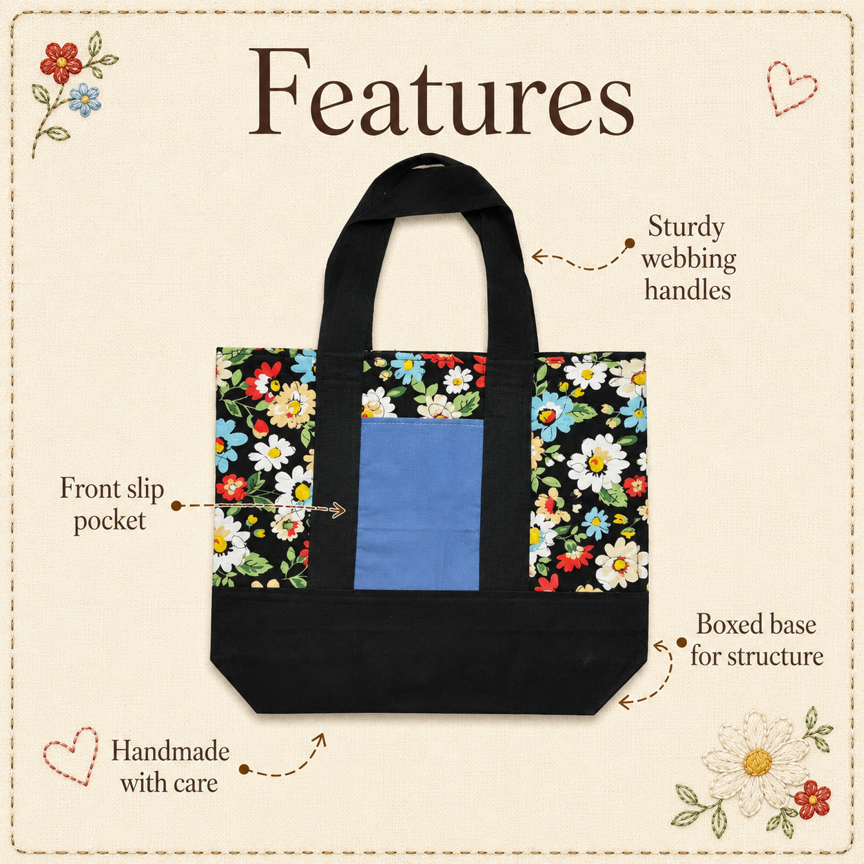 Black Daisy Garden Tote - Image 6